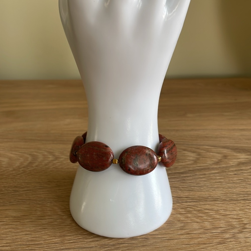 HAND CRAFTED BROWN ZOISITE BRACELET Gold Accents/Hardware. Fits 6.5” wrist